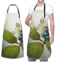Apron Cooking Kitchen Aprons with 2 Pockets Waterproof Adjustable Aprons Flowers Buds Leaf Chef Aprons for Kitchen Cooking Grilling Painting Grooming