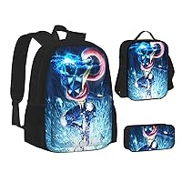 Teens Unisex Anime Game Laptop Backpack With Insulated Lunch Bags Pencil Case Gre&Ni&Nja For Casual Daypack Travel Camping Hiking