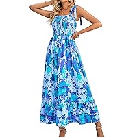 Women's Summer Maxi Dress 2024 Boho Floral Smocked Shirred Beach Sundress