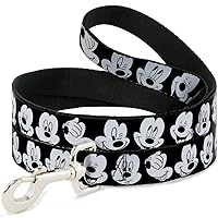 Dog Leash Mickey Mouse Expressions Close Up Black White 4 Feet Long 1.0 Inch Wide