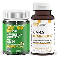 Magnesium Ashwagandha Gummies 30ct with GABA Brain Food 60ct Supplement by Natural Stacks