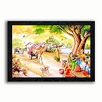 Poster N Frames UV Textured Decorative Art Print of Rajasthani Culture with Wooden Synthetic Frame Painting(14x20 inch,Multicolour,Synthetic)