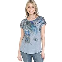 LEEBE Women and Plus Size Crew Neck Dolman Short Sleeve Print Top (Small-5X)