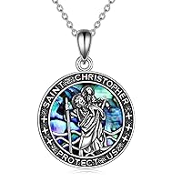 Saint Christopher Necklace for Men Women, Sterling Silver St Christopher Medallion Travel Protection Pendant Necklace Jewelry