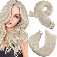 Moresoo Blonde Tape in Extensions Seamless Tape in Human Hair Extensions Platinum Blonde Hair Extensions Human Hair Tape in Salon Quality Real Hair Extensions Blonde 12 Inch #60 20pcs 30g