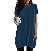 Summer Tops for Women 2024 Tunic Tops for Leggings with Pockets Short Sleeve Casual Long T Shrits