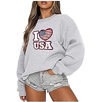 USA Flag Sweatshirt Women Oversized Fleece Pullover Tops Casual Loose Blouse Patriotic Shirts Comfy Hoodies Blouse