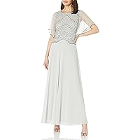 J Kara Women's Flutter Sleeve Mock 2 Piece Beaded Flare Long Dress