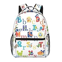 Animal Alphabet Print Canvas Backpack Lightweight Travel Daypack Rucksack Laptop Backpack For Men Women