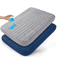 Pack and Play Sheets Fitted Quilted Waterproof Protector, 2 Pack Playard Mattress Pad Compatible with Graco Pack n Play, Mattress Cover fits for Baby Playpen Mattress, Mini Crib, Gray & Navy Blue
