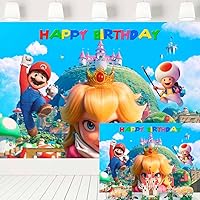 Princess Peach and Mario Birthday Decorations 2023 Movie Theme Backdrop Video Game Background for Cake Table Girls Birthday Party Supplies 7x5 ft 434