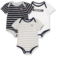 DKNY baby-boys Baby 3-pack Short Sleeve Bodysuit | 3pk Cotton Multipack