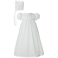 White Polycotton Christening Baptism Gown with Lace Trim & Bonnet