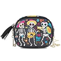 ALAZA PU Leather Small Crossbody Bag Purse Wallet Cute Sugar Skull Day Of The Dead Cell Phone Bags with Adjustable Chain Strap & Multi Pocket