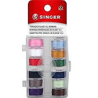 SINGER Transparent Plastic Class 15 Bobbins Threaded in Case (12 Count), Assorted Colors