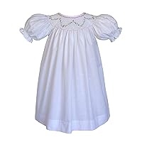 Carouselwear Special Occasion Girl's White Dress with Embroidered Flowers Smocked Bishop