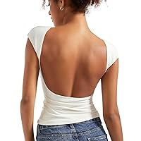 SUUKSESS Women Backless Sexy Going Out Tops Double Lined Open Back Y2k Basic Tee Shirts