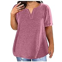 Plus Size Tops for Women Button Up Henley Shirts Short Sleeve Summer T-Shirts V Neck Casual Trendy Tunics X-5XL