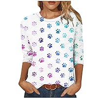 Tops for Women 2024,Casual Butterfly Printed T-Shirt Mid-Length 3/4 Sleeves Blouse Round Neck Casual Dressy Blouses