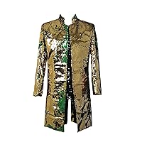 Shiny Gold Sequin Glitter Long Blazer Jacket Men Stand Collar Tuxedo Suit Blazers Mens Party Prom Stage Clothes Male