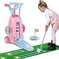 Toddler Golf Clubs - Upgraded Kids Golf Clubs with 5 Balls, 3 Golf Sticks, 2 Practice Holes and a Putting Mat - Indoor and Outdoor Golf Toys for Boys and Girl Aged 3-12 Years Old(Pink)