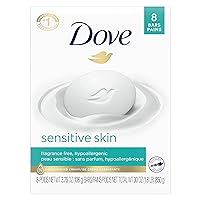 Dove Beauty Bar More Moisturizing Than Bar Soap for Softer Skin, Fragrance Free, Hypoallergenic Sensitive Skin With Gentle Cleanser 3.75 oz 8 Bars