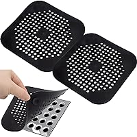 Shower Drain Hair Catcher - Silicone Square Drain Cover for Shower or Kitchen Drain - Catches Hair & Debris Without Blocking Drainage - 5.7- inch Square Drain with Suction Cups 2 Pack (Black)