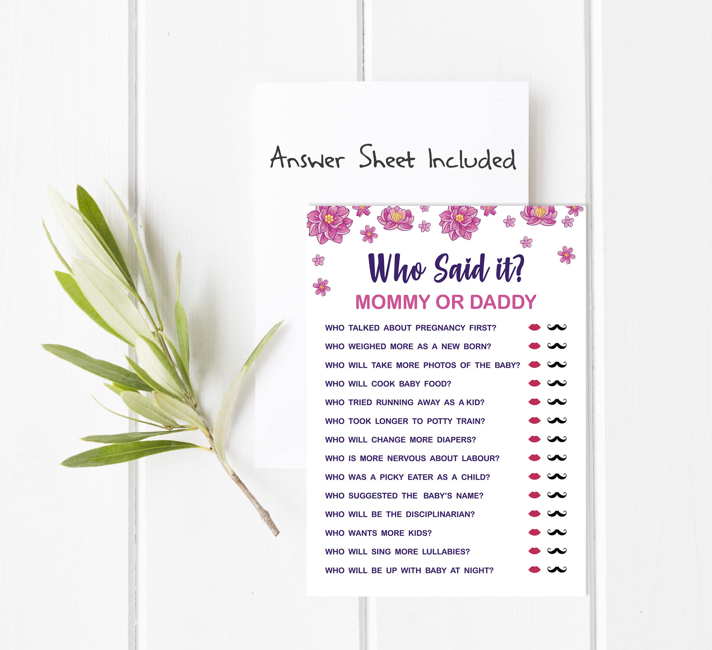 Inkdotpot Who Said it Game Mommy Or Daddy 50 Sheet Fun Baby Shower Game Unicorn Floral Party Supply