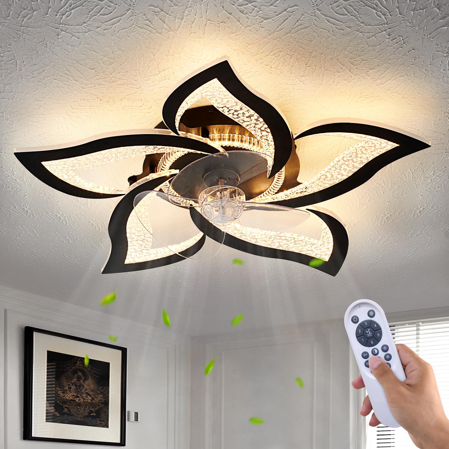 haodengshi Geometric Ceiling Fan with Lights, 27