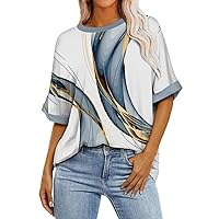 Boho Graphic Tees for Women Womens Blouses Casual Sexy Tops for Women Trendy Summer Top for Women Womens Rround Neck Short Sleeved T-Shirt Tunic Top Blouse Royal Blue X-Large