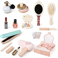 OESSUF Toddler Vanity Wooden Makeup Set Toy for Kids, Princess Vanity Table with Stickers Mirror, Beauty Salon Makeup Accessories for Little Girl, Storage Shelve Girls Gift for Christmas,Birthday