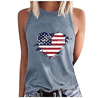 Love Heart USA Flag Tank Tops Women 4th of July Sleeveless Shirts Summer Casual Crewneck Patriotic Tanks Blouses