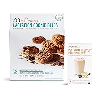 Milkmakers® Lactation Cookie Bites, Oatmeal Chocolate Chip, 10 Ct and Postnatal Recovery Protein Powder, With Pea Protein, Lactation Support, and Biotin for Postpartum Support, Vanilla, 5 Count