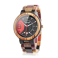 BOBO BIRD Men's Colorful Wooden Watch Analog Quartz Date Display Wooden Watch Handmade Luxury Casual Wrist Watch with Gift Box for Men, colorful, Bracelet Type