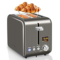 SEEDEEM Toaster 2 Slice, Stainless Toaster Color LCD Display, 7 Shade Settings, Warming Rack, 1.4'' Wide Slots Toaster, Bagel, Defrost, Reheat Functions, Removable Crumb Tray, 900W, Dark Metallic