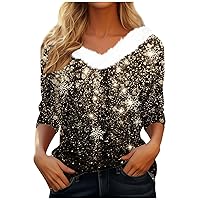 Women's Tops Dressy Casual T Shirt Tee Christmas Shirt Long Sleeve Party Fleece Collar V Neck Top, S-3XL