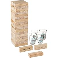 Tipsy Tower Glass Drinking Game Set w/Wooden Blocks & 4 Lead-Free Shots-Ideal Gift for Birthdays, Father's Day & More, 1 Count (Pack of 1), Brown