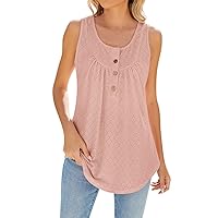 2024 Summer Tank Top for Woman Sleeveless Tunic Tops Button Scoop Neck Flowy Basic Blouse Womens Casual Tank Tops