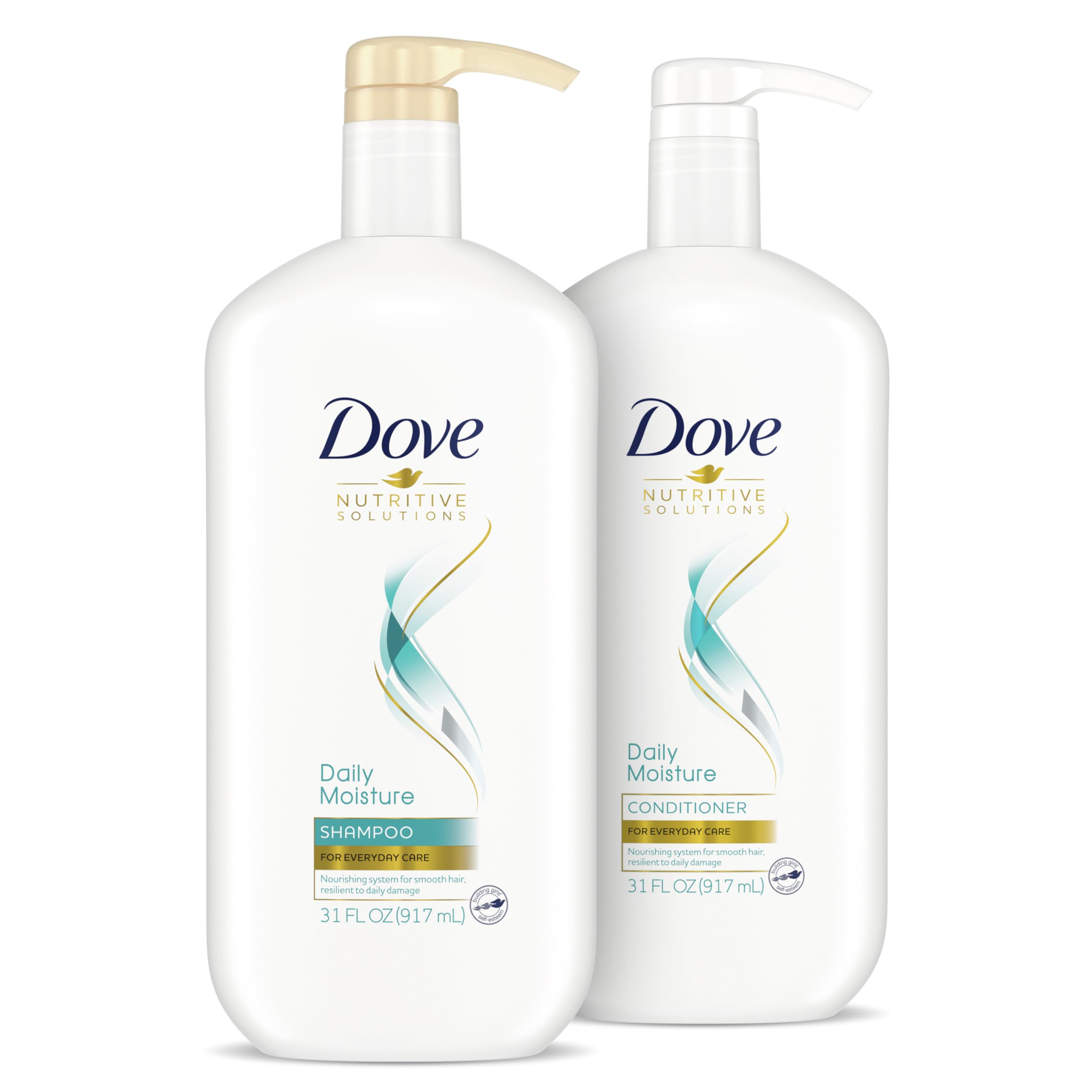 Dove Nutritive Solutions Moisturizing Shampoo and Conditioner with Pump Daily Moisture 2 Count for Dry Hair with Pro-Moisture Complex for Manageable and Silky Hair 31 oz