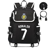 Cristiano Ronaldo High Capacity Knapsack with USB Charging Port,CR7 Wear Resistant Backpack for Travel