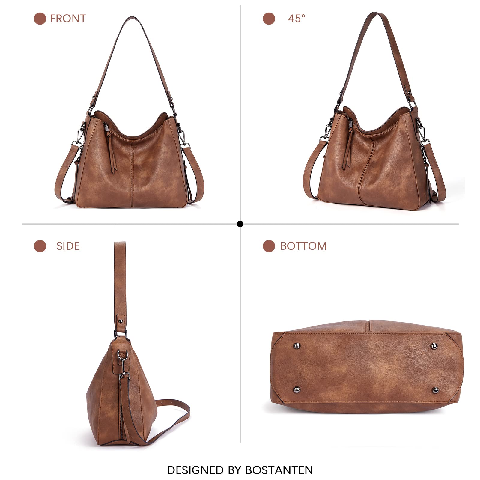 BOSTANTEN Purses for Women Designer Leather Handbags Hobo Bags Ladies Shoulder Crossbody Bags with Tassel