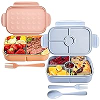 Jeopace Bento Box, Bento Box Adult Lunch Box,Kids Bento Box with 3&4Compartments,Lunch Containers Microwave Safe(Flatware Included,LightBlue+Orange)