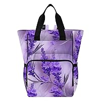 Flowers Leaves Lavenders Purple Diaper Bag Backpack for Women Men Large Capacity Baby Changing Totes with Three Pockets Multifunction Baby Essentials for Travelling