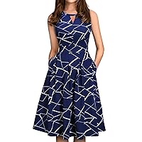 Sureple Women's Retro Sleeveless Swing Casual Work Summer Party Dress with Pockets