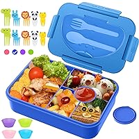 Lunch Box Kids, Bento Box, 1350ML Bento Lunch Box for Kids, Lunch Containers with 5 Compartments Utensils Food Picks Cake Cups, Leak-proof Bento Box Adult Lunch Box for Boys Girls Toddler, Blue