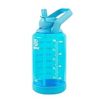 Takeya 64 oz Motivational Water Bottle with Straw Lid with Time Marker, Half Gallon, Premium Quality BPA Free Tritan Plastic, Breezy Blue
