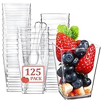 Eupako 125 Pack 5 OZ Plastic Mini Dessert Cups with Spoons - Clear Small Parfait Cups, Square Appetizer Cups for Fruit, Pudding, Mousse, Ice Cream, Party, Wedding, Valentine's Day