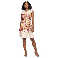 London Times Women's Feminine Floral Split Neck Flattering Fit and Flare Career Guest of Chic Polished