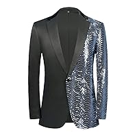 Mens Stylish Wave Striped Patchwork Dress Blazer One Button Shiny Suit Jacket Wedding Party Dinner Tuxedo Blazer