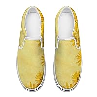 Yellow Ethnic Floral Abstract Flower Pattern Women's Slip on Canvas Non Slip Shoes for Women Skate Sneakers (Slip-On)